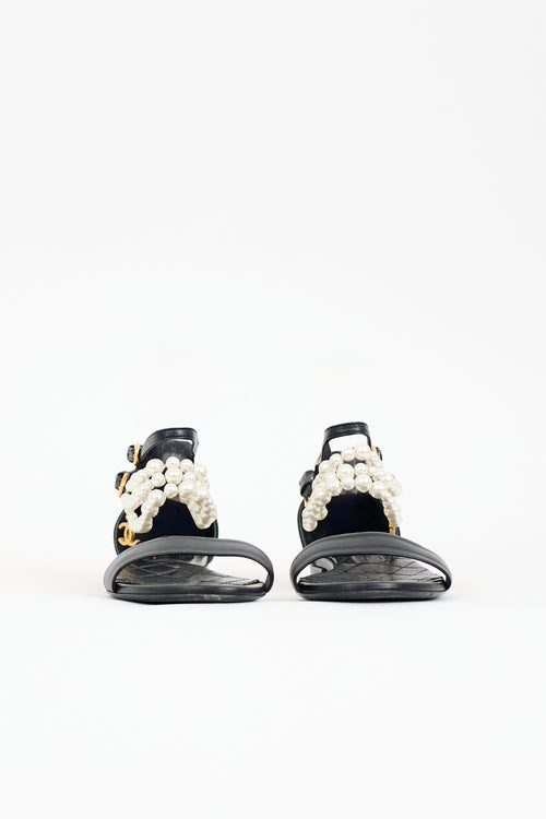 Chanel Leather Faux Pearl CC Sandal