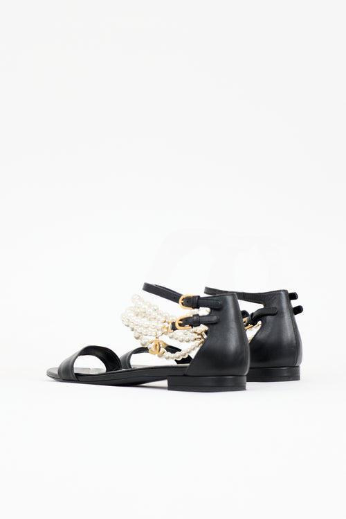 Chanel Leather Faux Pearl CC Sandal
