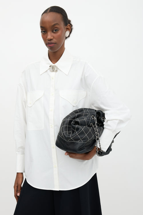 Chanel Leather Surpique Bucket Bag