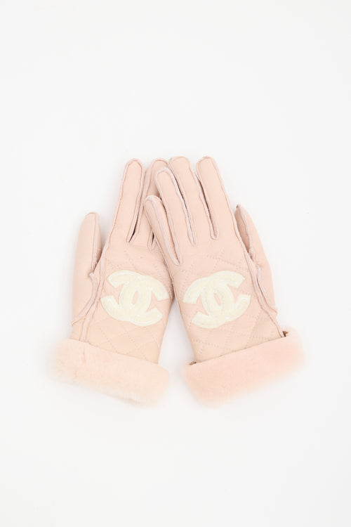 Chanel Leather & Fur CC Gloves