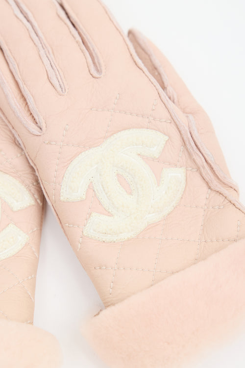 Chanel Leather & Fur CC Gloves