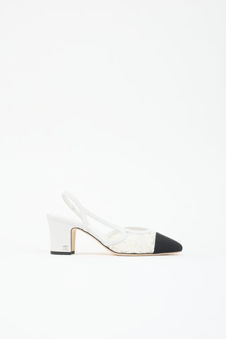 Chanel Leather & Lace Slingback Heel