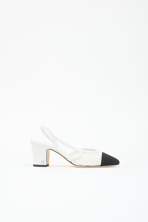 Chanel Leather & Lace Slingback Heel