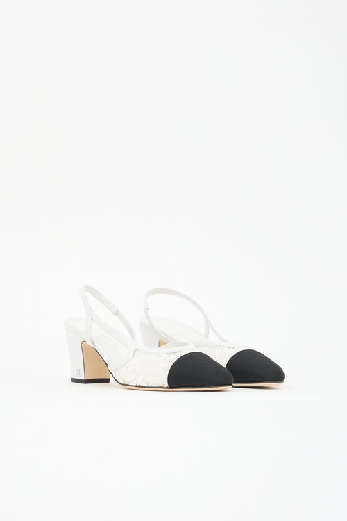Chanel Leather & Lace Slingback Heel