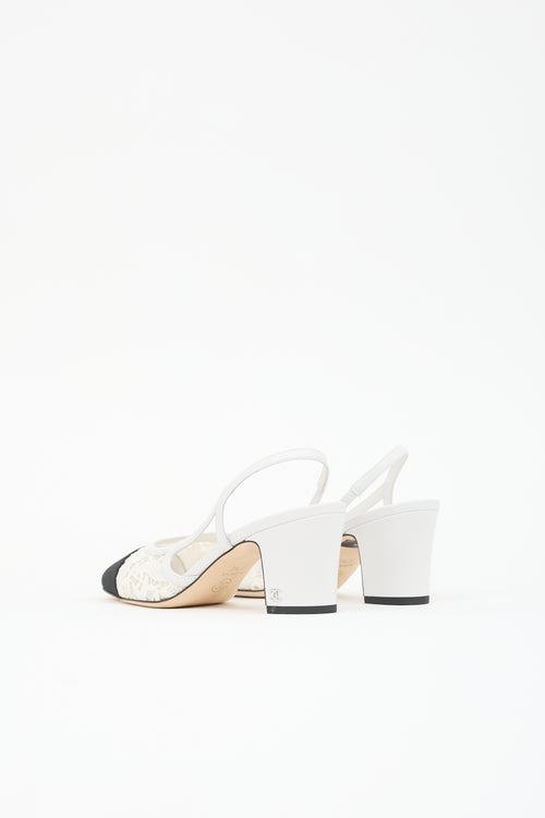 Chanel Leather & Lace Slingback Heel