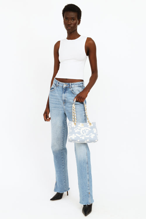 Light Blue & White Clover Canvas Shoulder Bag
