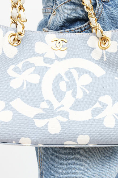 Light Blue & White Clover Canvas Shoulder Bag