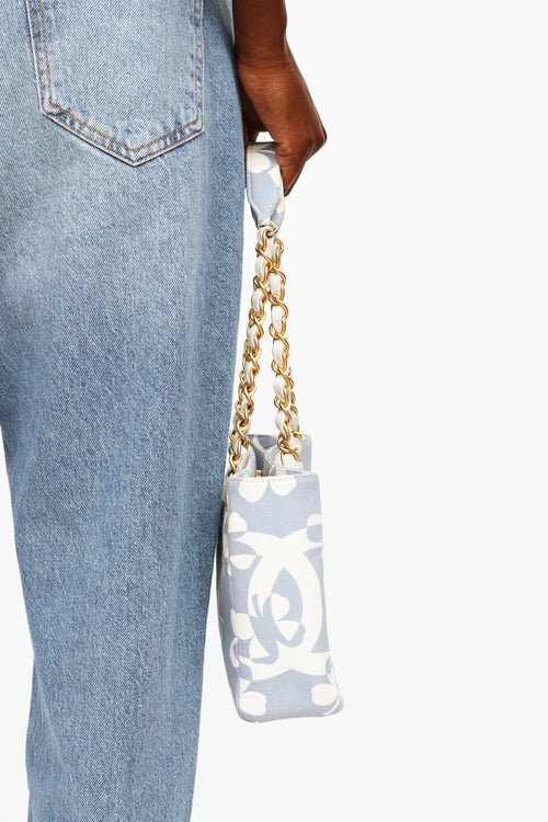 Light Blue & White Clover Canvas Shoulder Bag
