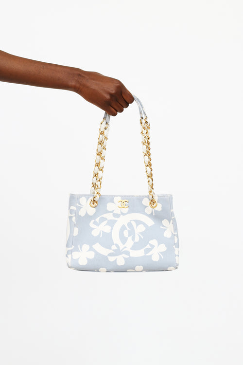 Light Blue & White Clover Canvas Shoulder Bag