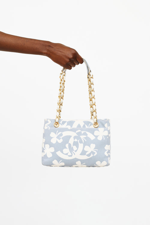 Light Blue & White Clover Canvas Shoulder Bag