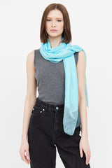 Chanel Light Blue Letter Logo Silk Scarf