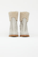 Chanel Light Grey Leather & Shearling Heeled Boot