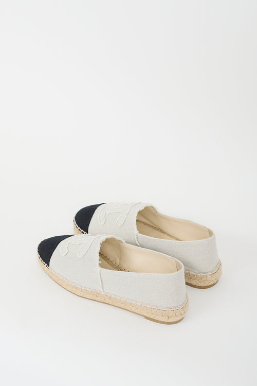 Chanel Light Grey & Black Canvas CC Espadrille Flat