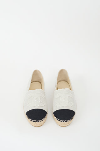 Chanel Light Grey & Black Canvas CC Espadrille Flat