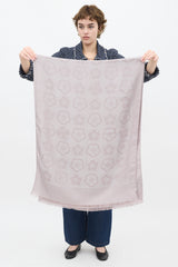 Chanel Light Purple Silk & Wool CC Camellia Fringe Scarf