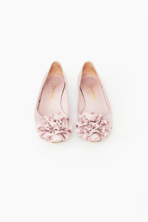 Chanel Lilac Satin Floral Embellished Ballet Flat