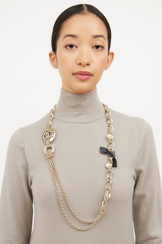 Chanel Metal Pearl Chain Paris Necklace