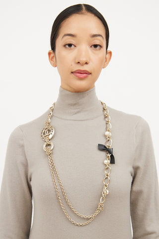 Chanel Metal Pearl Chain Paris Necklace