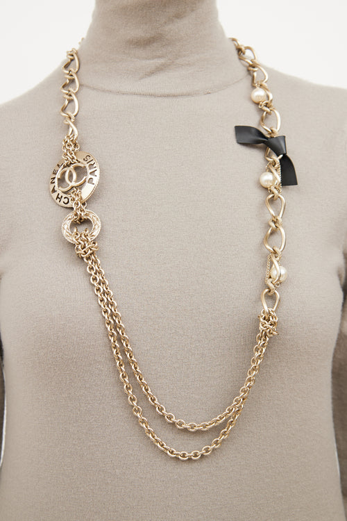 Chanel Metal Pearl Chain Paris Necklace