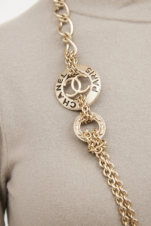 Chanel Metal Pearl Chain Paris Necklace