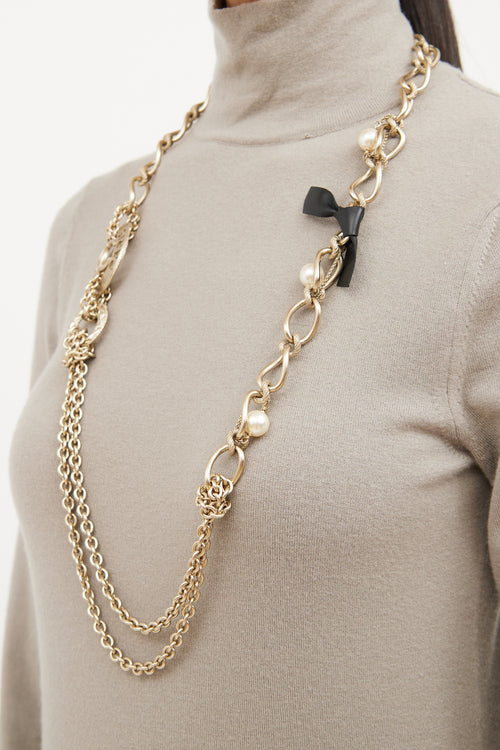 Chanel Metal Pearl Chain Paris Necklace