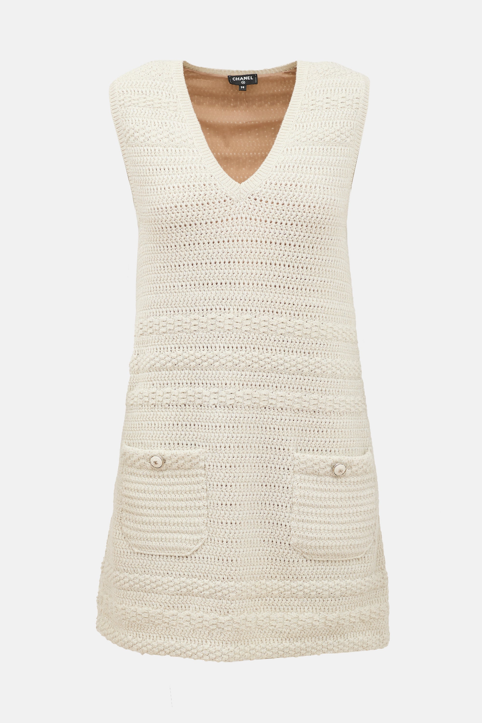 chanel crochet dress Chanel Crochet Knit Belted Dress -Ivory Blanc White / M