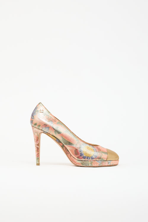 Chanel Metallic Floral Platform Pump