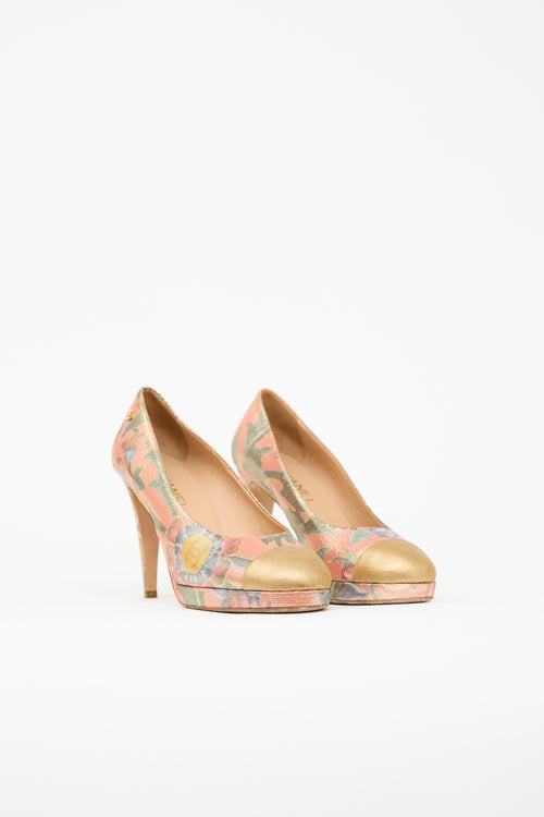 Chanel Metallic Floral Platform Pump