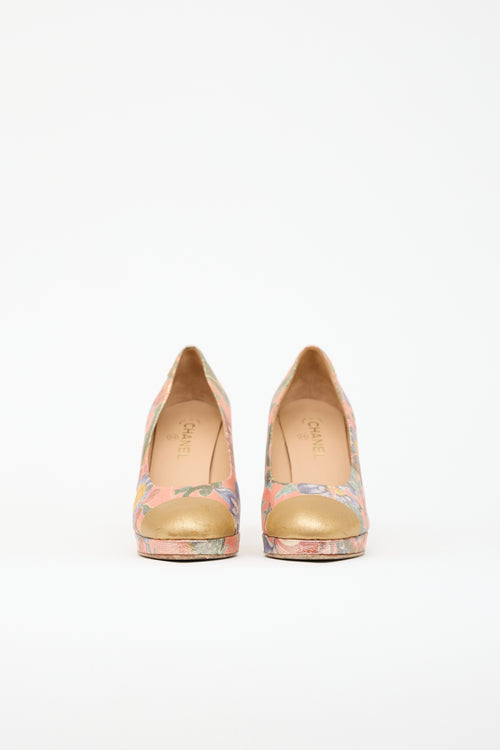 Chanel Metallic Floral Platform Pump