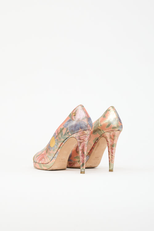 Chanel Metallic Floral Platform Pump