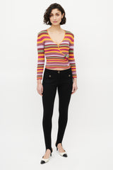 Chanel Multicolour Metallic Stripe V-Neck Sweater