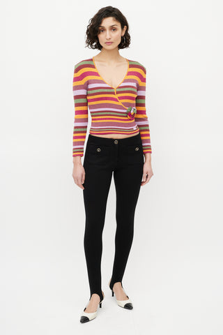 Chanel Multicolour Metallic Stripe V-Neck Sweater