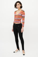 Chanel Multicolour Metallic Stripe V-Neck Sweater