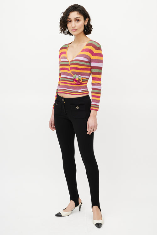 Chanel Multicolour Metallic Stripe V-Neck Sweater
