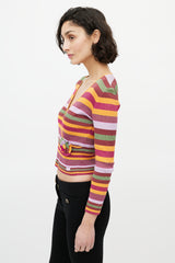 Chanel Multicolour Metallic Stripe V-Neck Sweater