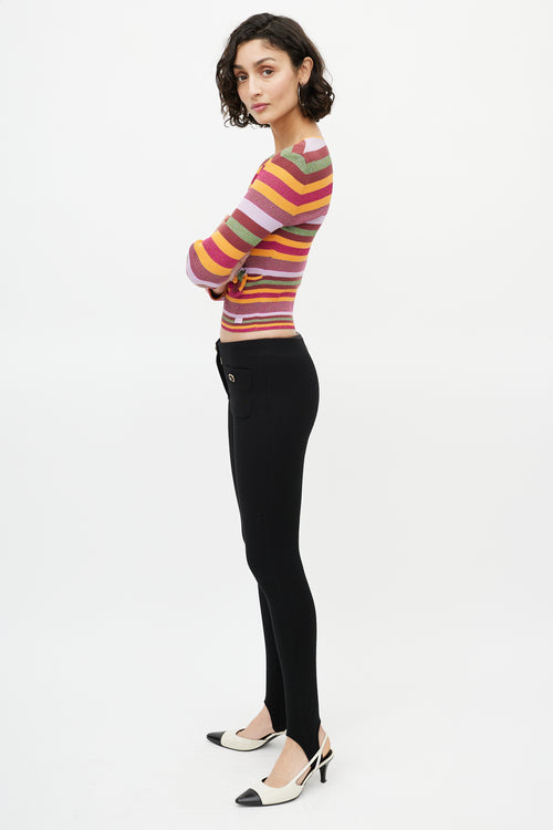 Chanel Multicolour Metallic Stripe V-Neck Sweater