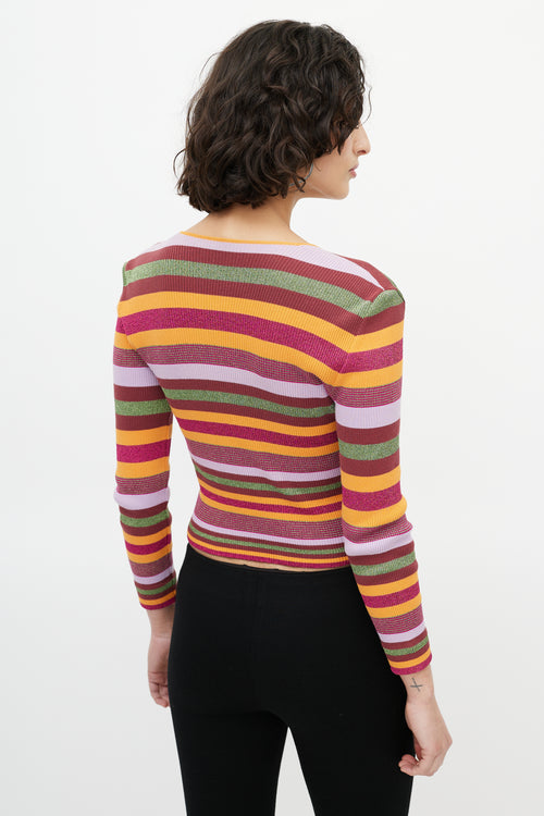 Chanel Multicolour Metallic Stripe V-Neck Sweater
