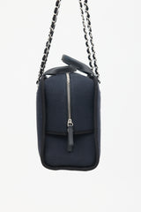 Chanel Navy & Black Canvas Deauville Two Way Chain Bowling Bag