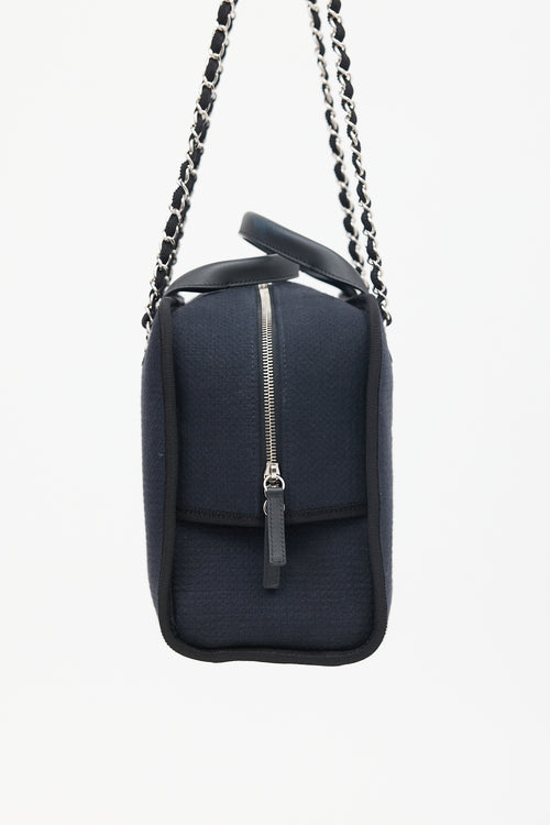 Chanel Navy & Black Canvas Deauville Two Way Chain Bowling Bag