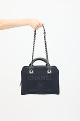 Chanel Navy & Black Canvas Deauville Two Way Chain Bowling Bag