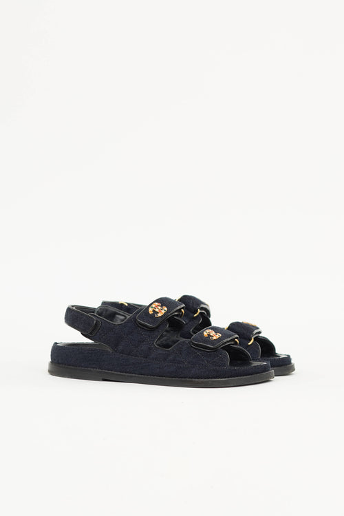 Chanel Pre Fall 2021 Quilted Denim Dad CC Sandal