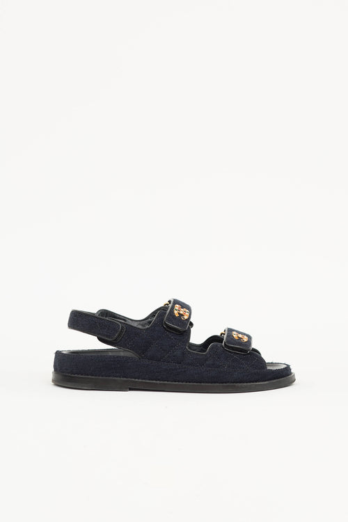 Chanel Pre Fall 2021 Quilted Denim Dad CC Sandal