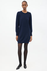Chanel Navy Cashmere CC Shoulder Sweater Dress