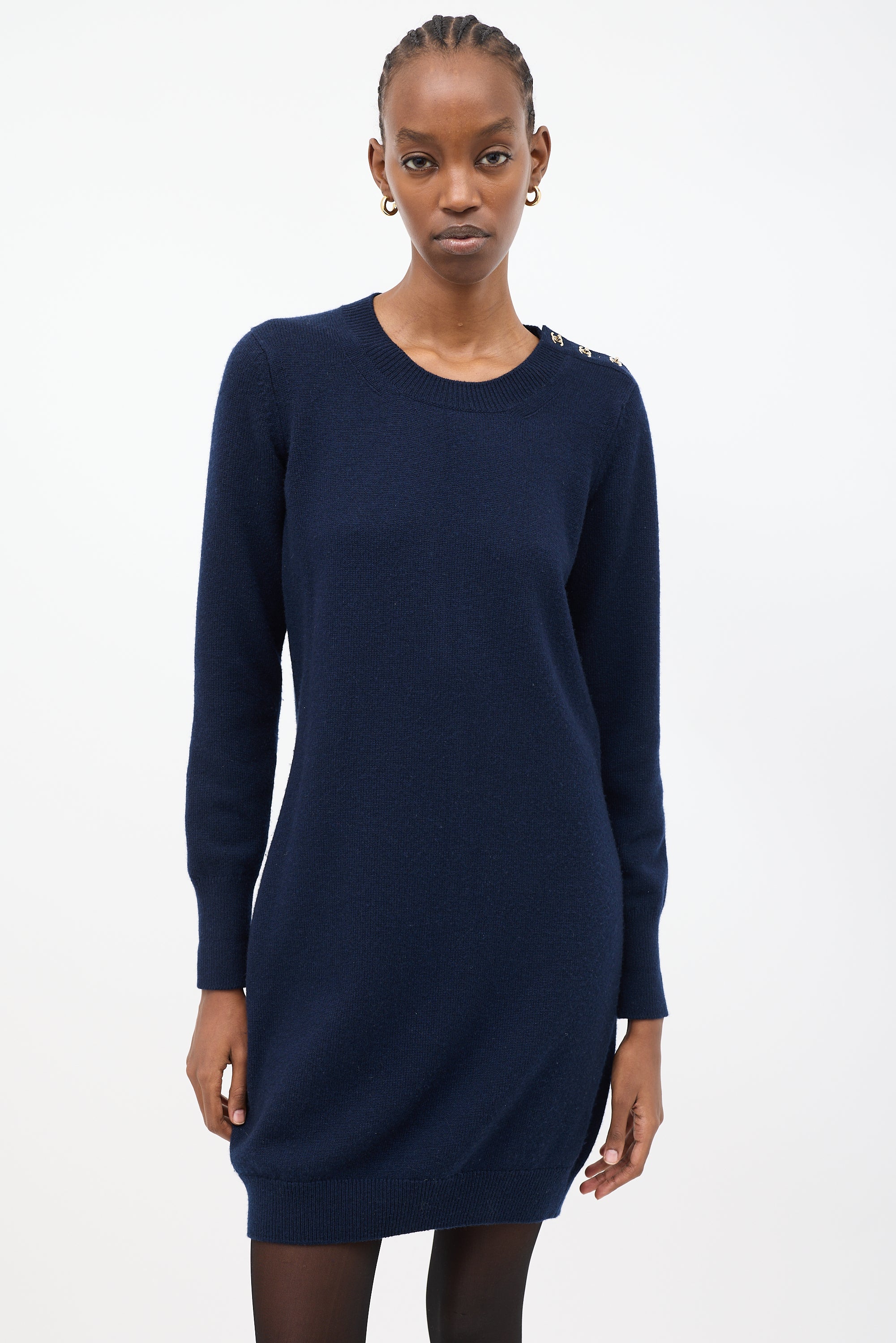 chanel sweater dress Chanel // Cashmere CC Shoulder Sweater Dress – VSP Consignment
