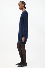Chanel Navy Cashmere CC Shoulder Sweater Dress
