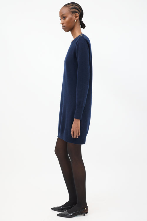 Chanel Navy Cashmere CC Shoulder Sweater Dress