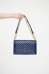 Chanel Navy Chevron New Medium Boy Bag