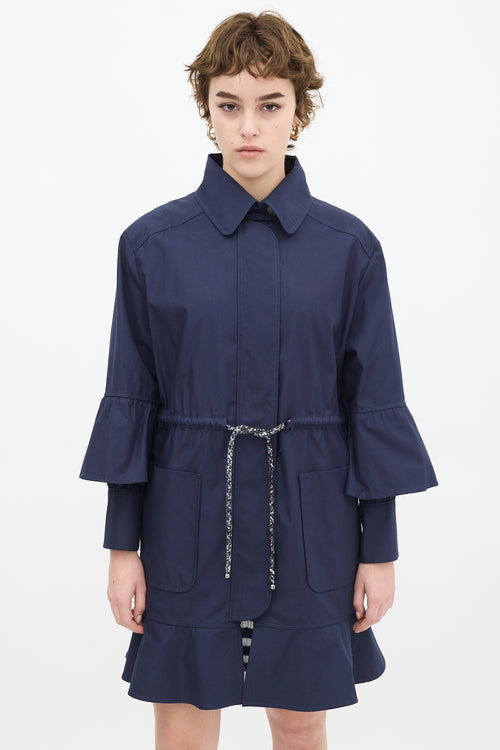 Chanel Navy Cotton Drawstring Flounce Coat