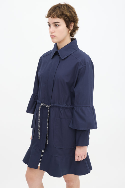 Chanel Navy Cotton Drawstring Flounce Coat