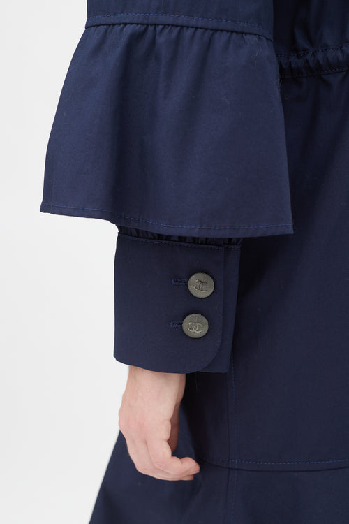 Chanel Navy Cotton Drawstring Flounce Coat